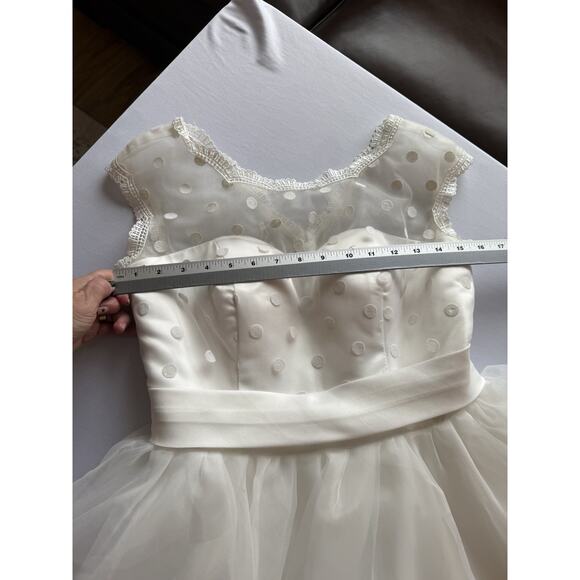 Retro 50s Polka Dot Mesh Tea Length Women's 8 Dress Wedding Pinup Old Hollywood - Picture 9 of 10